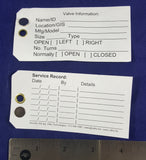 Two sided valve asset tag for valve info and service record