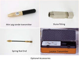 Optional items for probe rod - mini-pig sonde transmitter, sluice fitting, spring end, locator transmitters/receivers